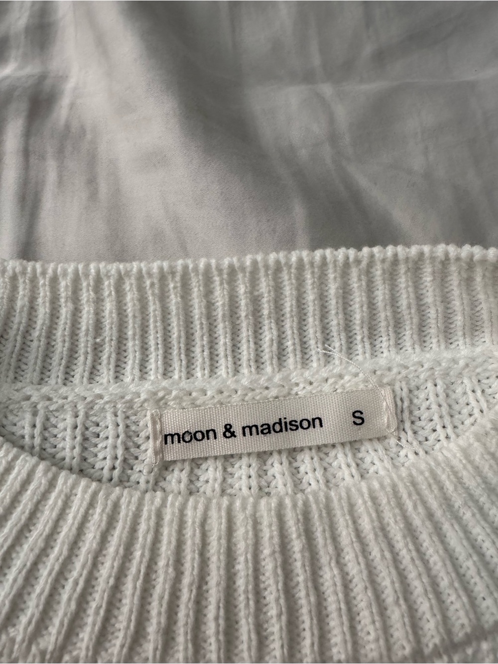 moon & madison White Cropped Knit Sweatshirt with Blue 'Salty' Embroidery - Picture 2 of 2
